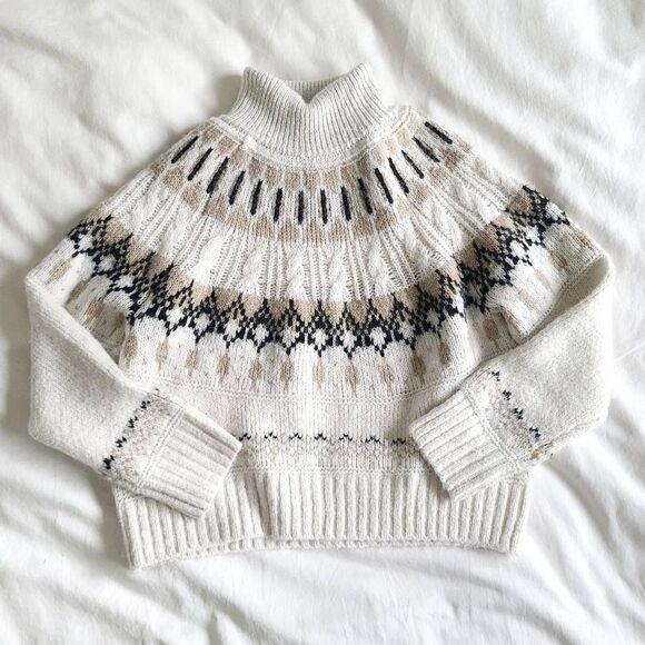 Old Navy Cream and Black Patterned Turtleneck Sweater - Picture 1 of 7